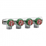 Коллектор регулирующий проходной STOUT SMB 6849 - 3/4" (НР/ВР) на 4 контура 1/2"(плоское уплотнение)