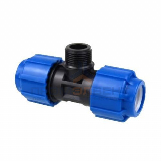 Тройник с переходом на наружную резьбу Политэк - 50 x 1"1/2 (винтовой, для труб ПНД)