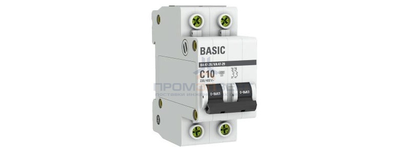 Автоматический выключатель EKF Basic ВА 47-29 2P 10А (C) 4,5кА (автомат электрический)