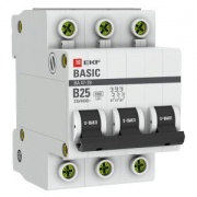 Автоматический выключатель EKF Basic ВА 47-29 3P 25А (B) 4,5кА (автомат электрический)