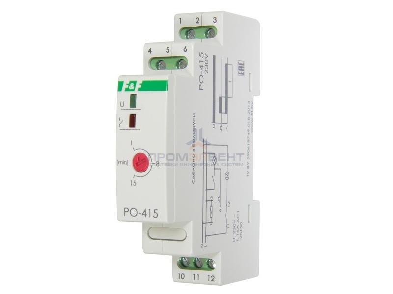 Реле времени PO-415 1-15мин., 16А, 1NO/NC, задержка выключения